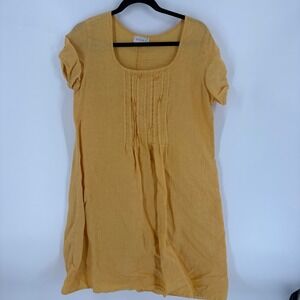 Kleen USA Made Linen Dress Womens Medium Short Sleeve Casual Yellow Career